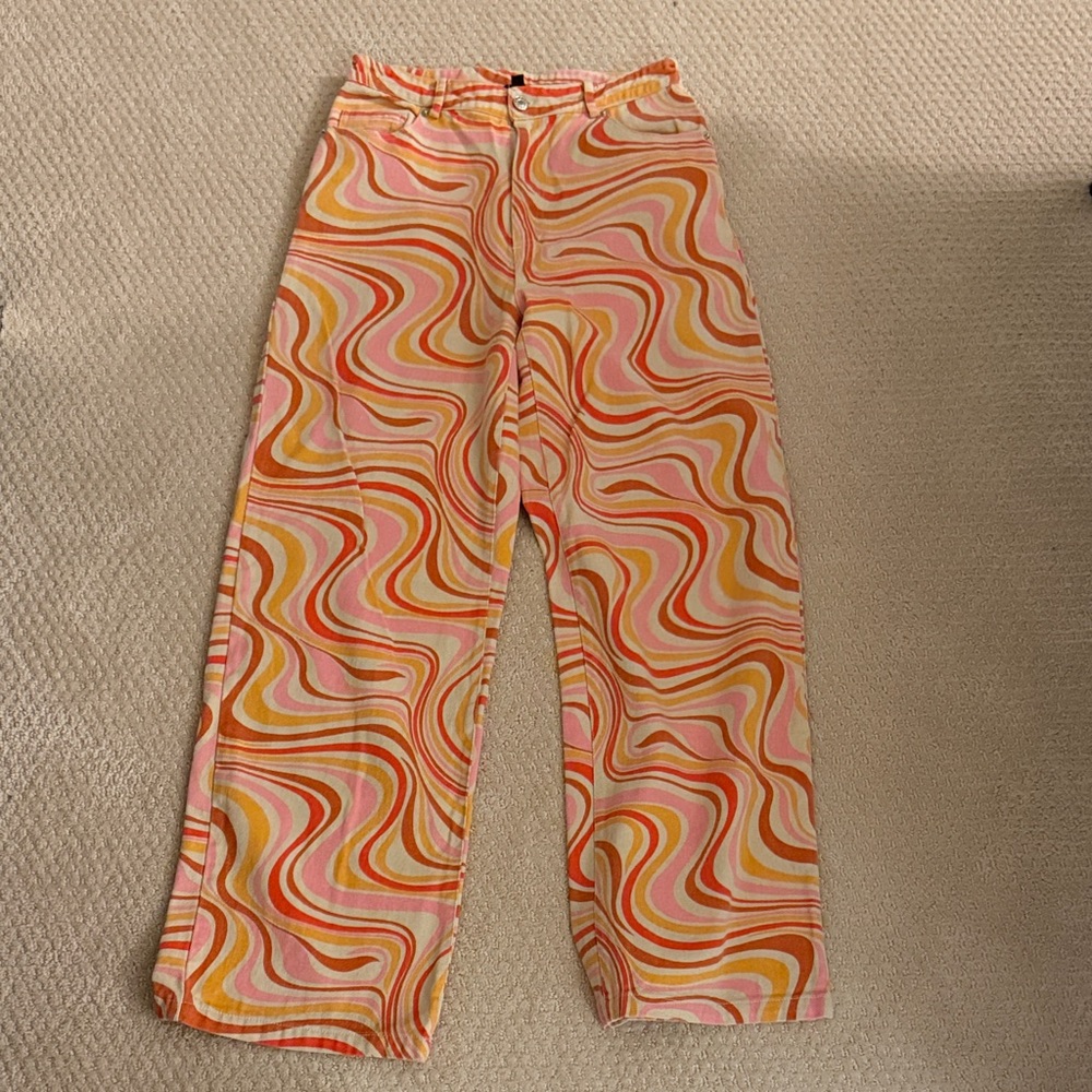 Vibrant Swirl Pattern Women's Wide Legs Jeans